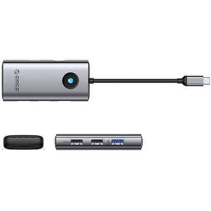 USB-C rozbočovač Orico PW11-5P, 1 x USB-A 3.0 - 2 x USB-A - 1 x USB-C - 1 x HDMI, sivý