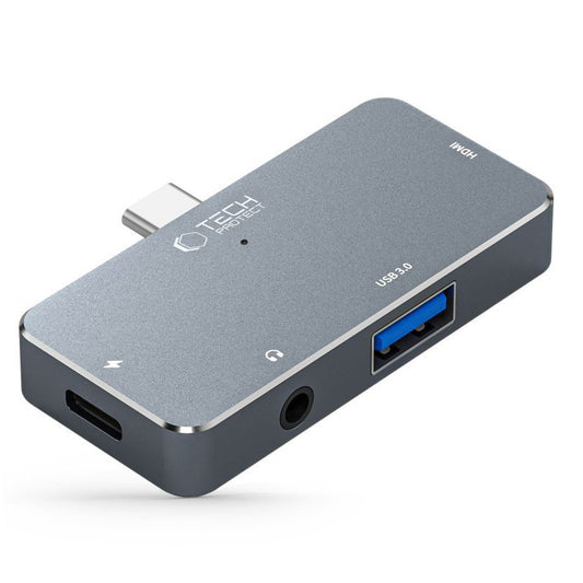 Rozbočovač USB-C Tech-Protect V6, 1 x USB-A - 1 x USB-C - 1 x HDMI - 1 x Jack 3,5 mm, sivý