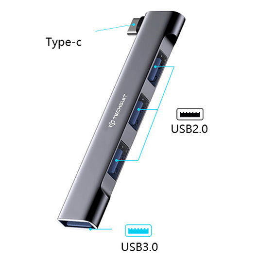 Hub USB-C Techsuit H13 ZenithDock, 4v1, Sivý