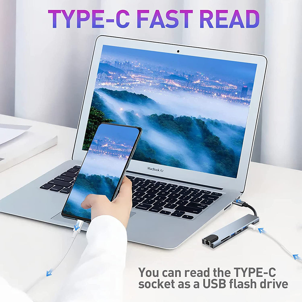 Techsuit H2 NetBridge USB-C Hub, 8in1, Gray