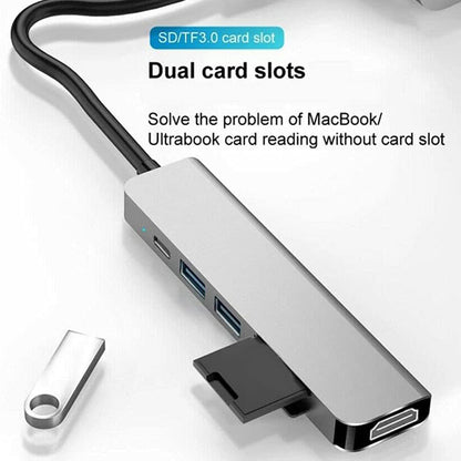 Hub USB-C Techsuit H5 TurboChargeX, 6v1, Sivý