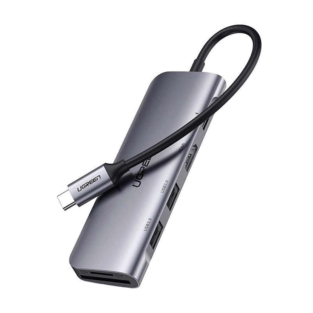 Hub USB-C UGREEN CM195 (15214), 2 x USB-A 3.0 - 1 x USB-C - 1 x HDMI - 1 x SD - 1 x microSD, Sivý