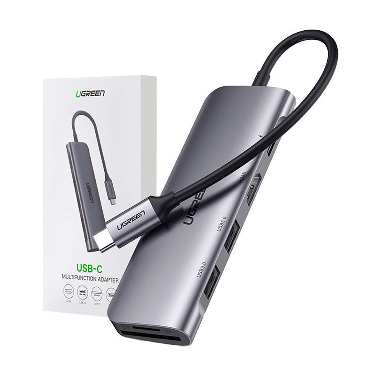 Hub USB-C UGREEN CM195 (15214), 2 x USB-A 3.0 - 1 x USB-C - 1 x HDMI - 1 x SD - 1 x microSD, Sivý