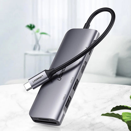 Hub USB-C UGREEN CM195 (15214), 2 x USB-A 3.0 - 1 x USB-C - 1 x HDMI - 1 x SD - 1 x microSD, Sivý