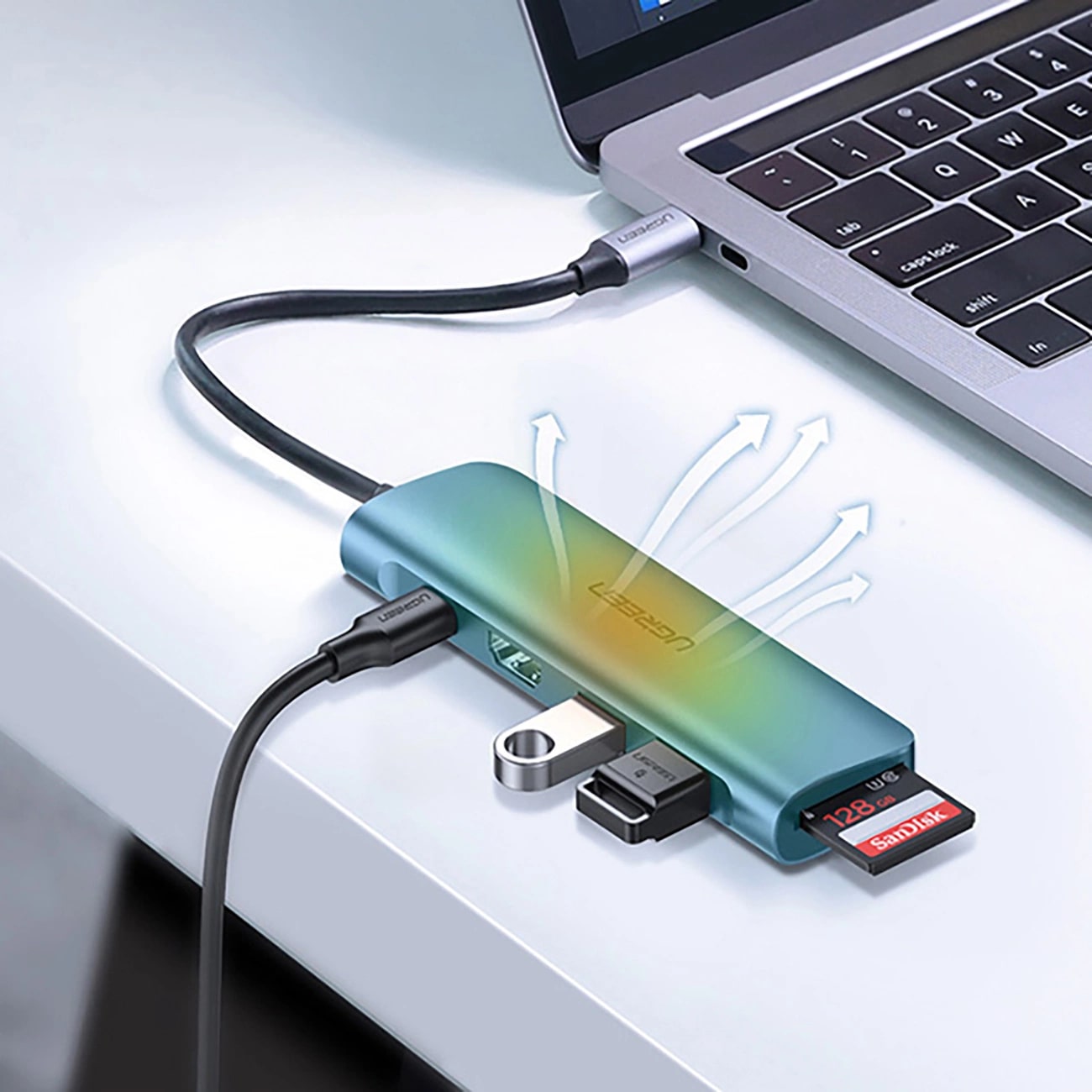 Hub USB-C UGREEN CM195 (15214), 2 x USB-A 3.0 - 1 x USB-C - 1 x HDMI - 1 x SD - 1 x microSD, Sivý
