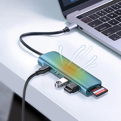 Hub USB-C UGREEN CM195 (15214), 2 x USB-A 3.0 - 1 x USB-C - 1 x HDMI - 1 x SD - 1 x microSD, Sivý