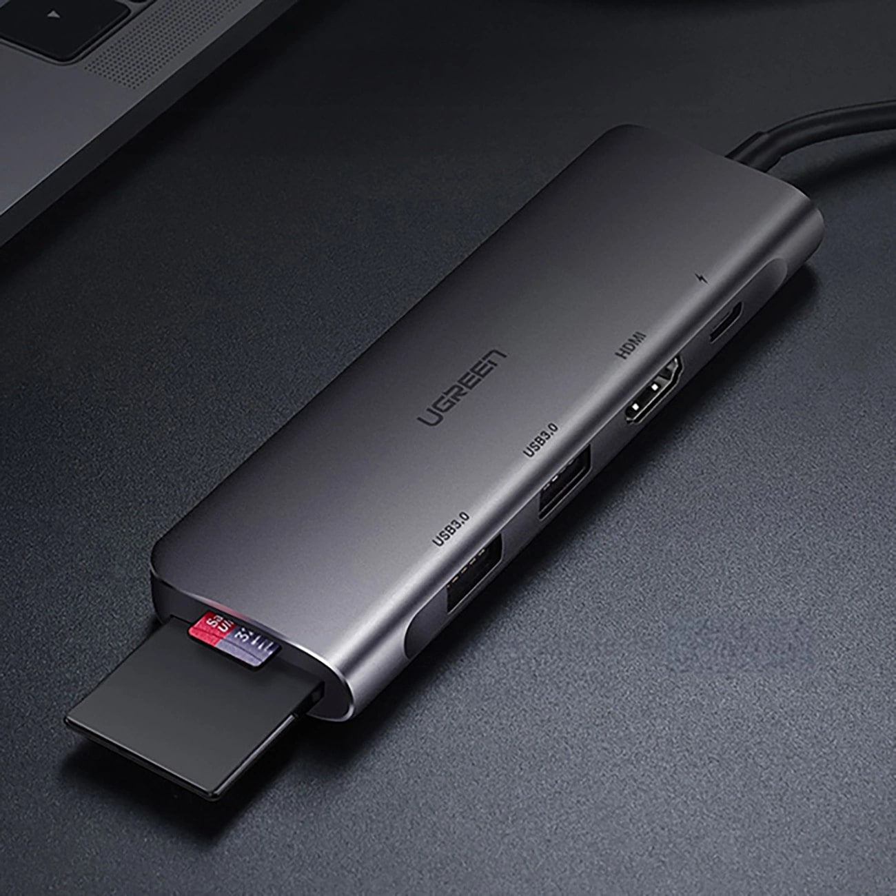 Hub USB-C UGREEN CM195 (15214), 2 x USB-A 3.0 - 1 x USB-C - 1 x HDMI - 1 x SD - 1 x microSD, Sivý