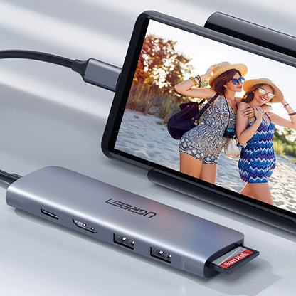 Hub USB-C UGREEN CM195 (15214), 2 x USB-A 3.0 - 1 x USB-C - 1 x HDMI - 1 x SD - 1 x microSD, Sivý