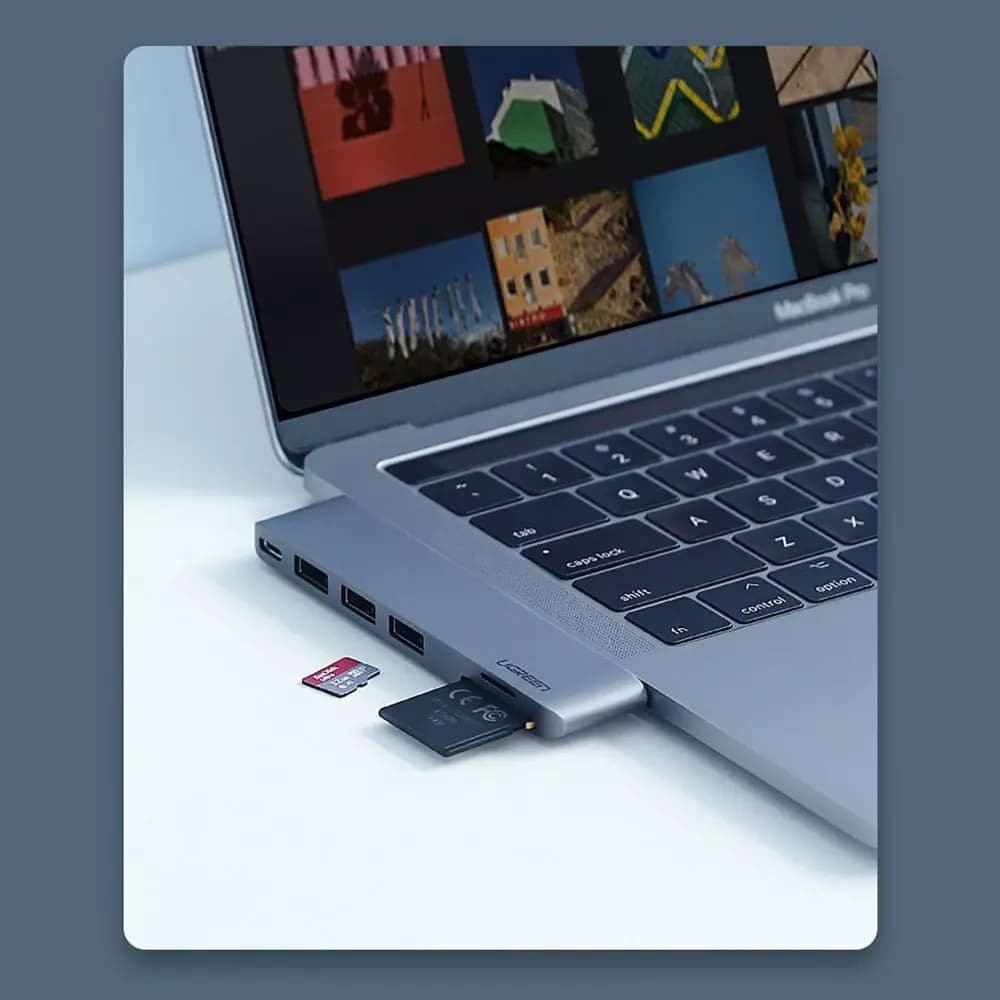 Hub USB-C UGREEN CM251 pre Apple MacBook Pro / Air, 3 x USB-A 3.0 - 1 x USB-C - 1 x SD - 1 x microSD, Sivý