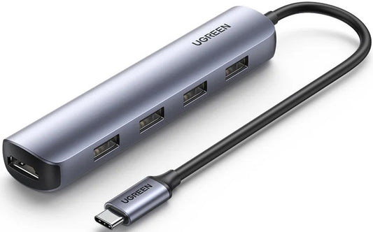 Hub USB-C UGREEN CM417, 4 x USB-A 3.2 - 1 x HDMI, Sivý