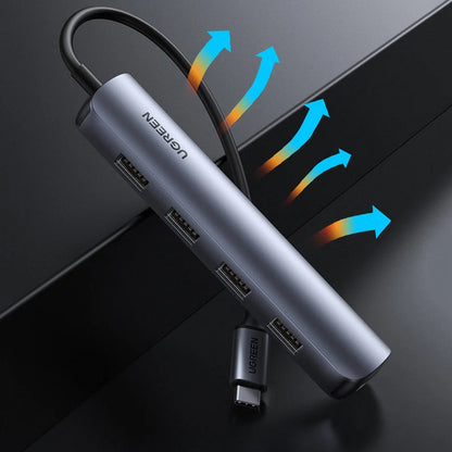 Hub USB-C UGREEN CM417, 4 x USB-A 3.2 - 1 x HDMI, Sivý