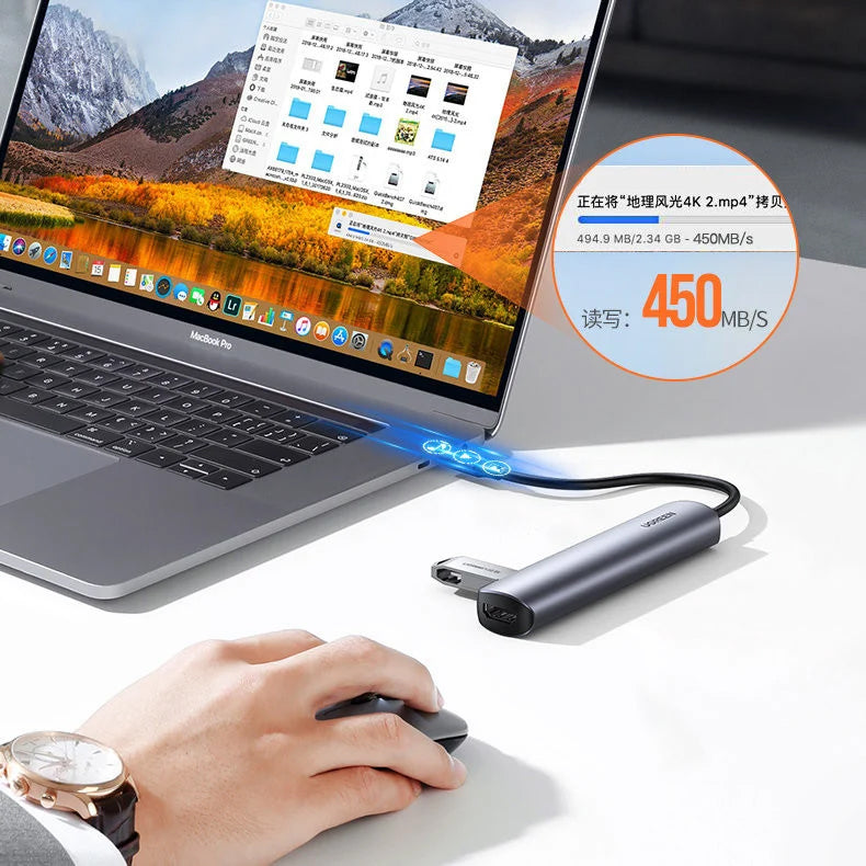 Hub USB-C UGREEN CM417, 4 x USB-A 3.2 - 1 x HDMI, Sivý