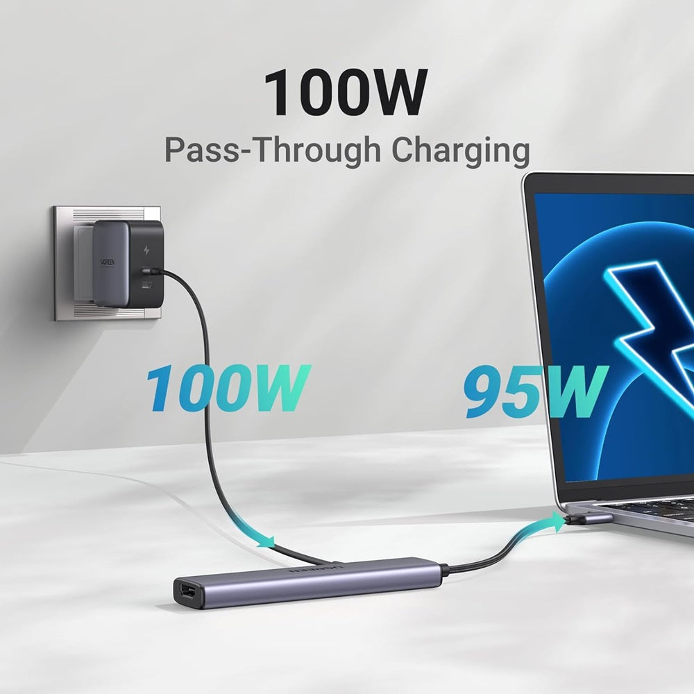 Hub USB-C UGREEN CM478, 1 x USB-A 3.0 - 2 x USB-A - 1 x USB-C - 1 x HDMI, Sivý