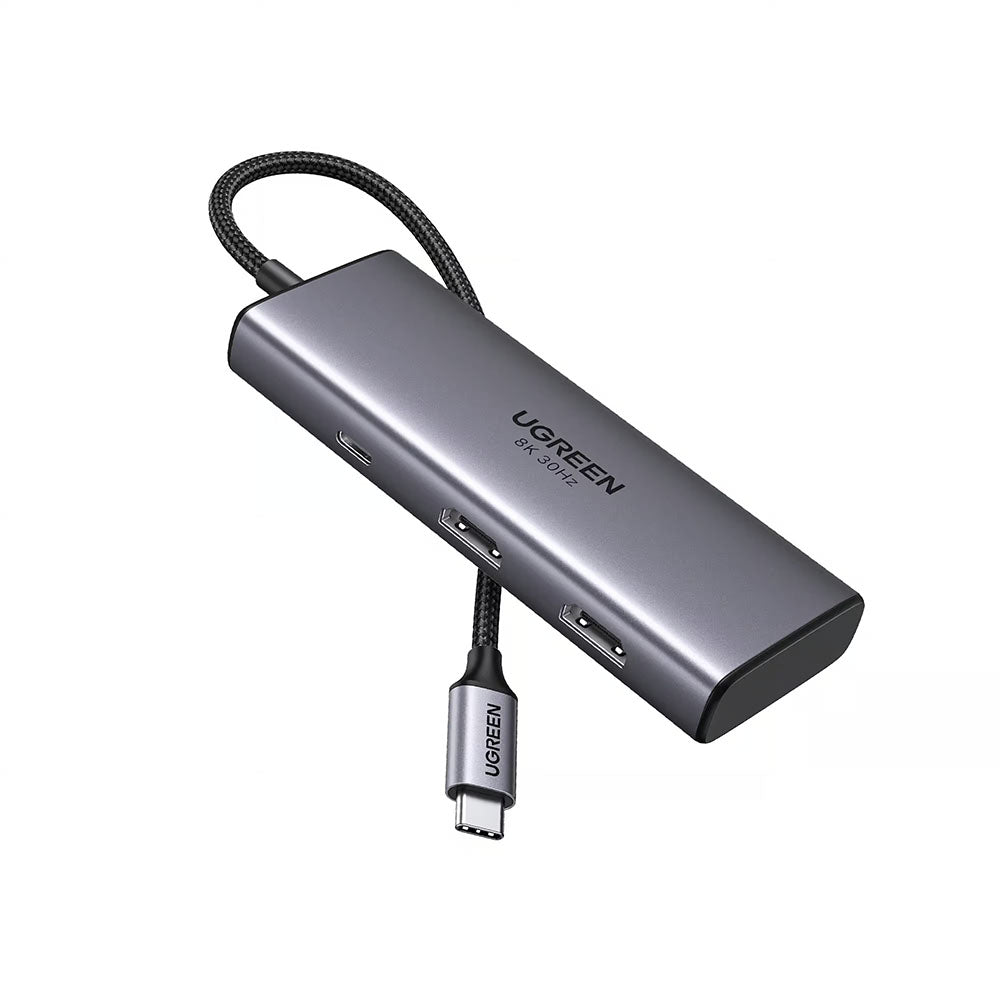 Hub USB-C UGREEN CM498 (15852), 2 x USB-A 3.0 - 2 x USB-C - 2 x HDMI, Sivý