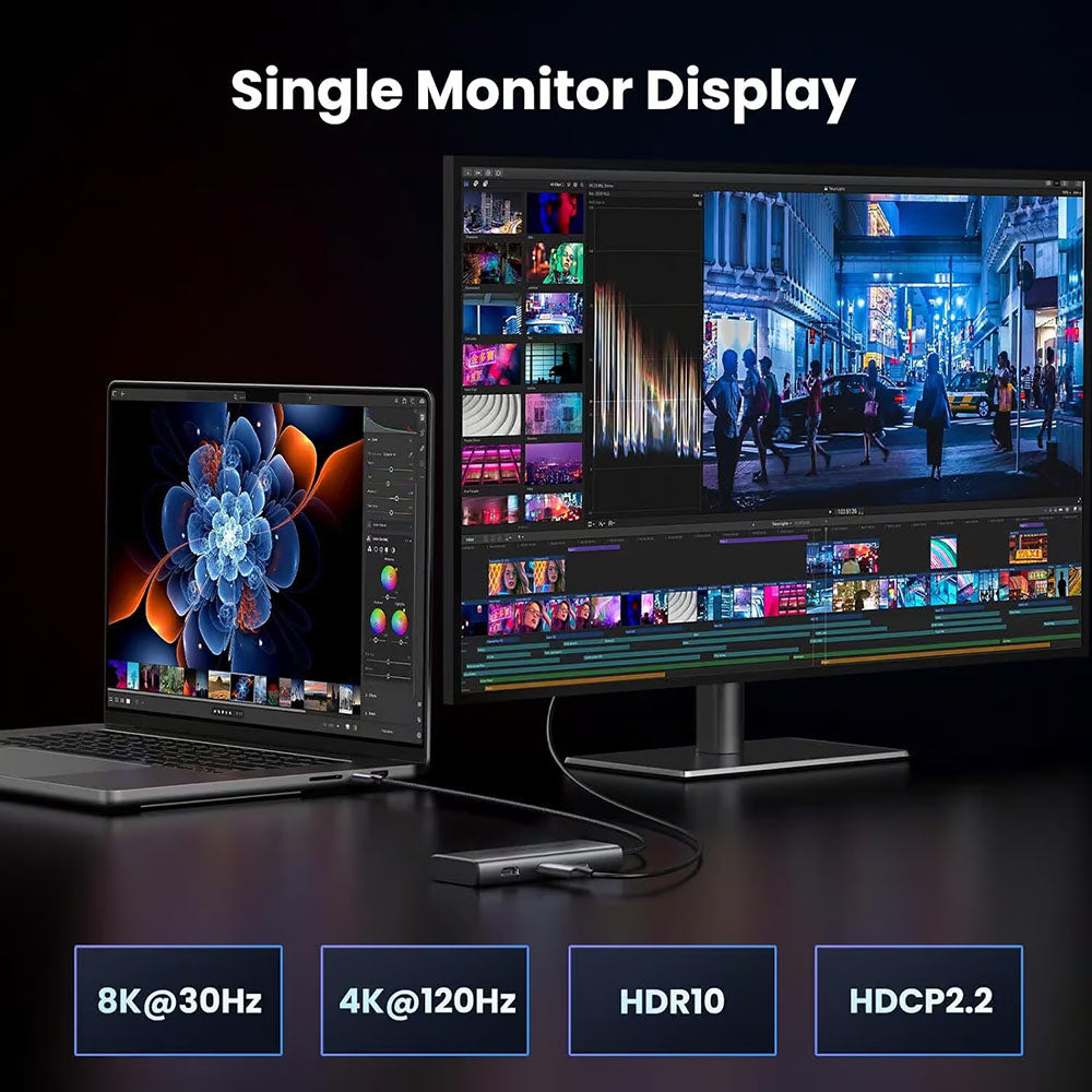 Hub USB-C UGREEN CM498 (15852), 2 x USB-A 3.0 - 2 x USB-C - 2 x HDMI, Sivý