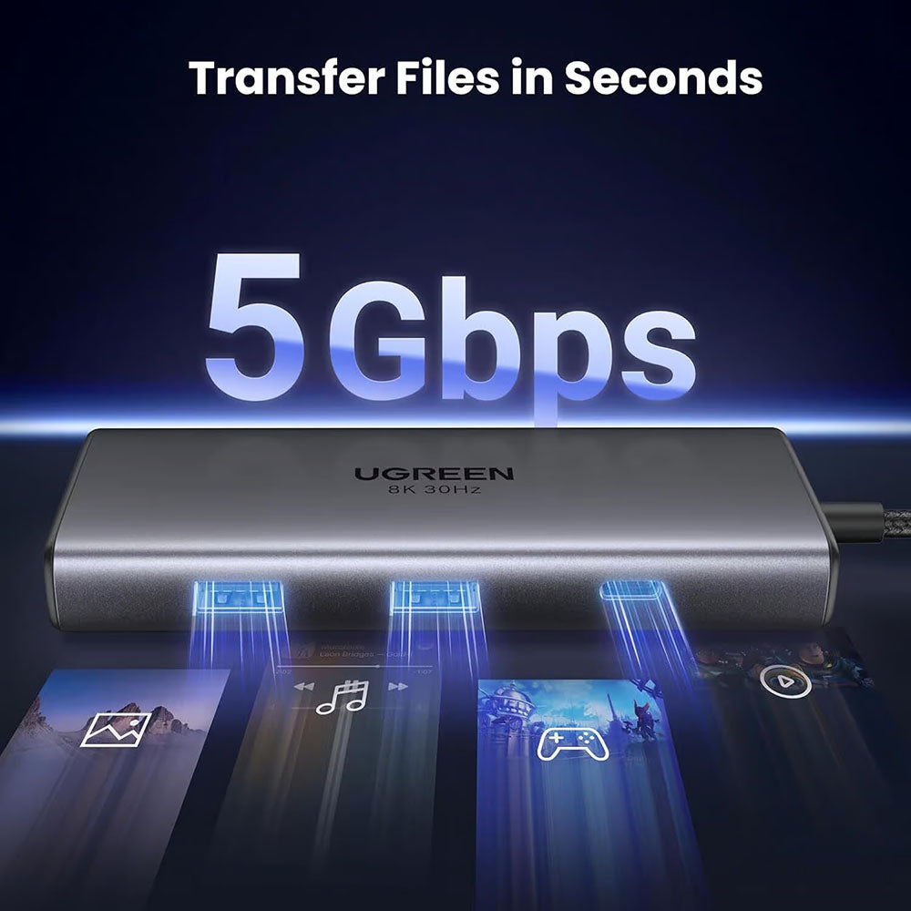 Hub USB-C UGREEN CM498 (15852), 2 x USB-A 3.0 - 2 x USB-C - 2 x HDMI, Sivý