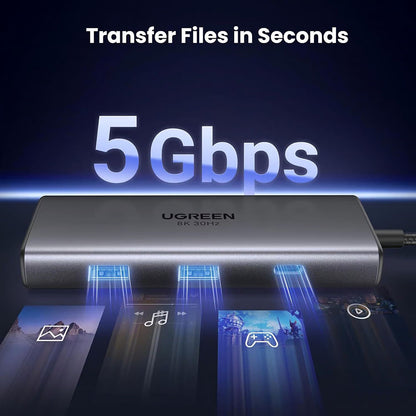 Hub USB-C UGREEN CM498 (15852), 2 x USB-A 3.0 - 2 x USB-C - 2 x HDMI, Sivý