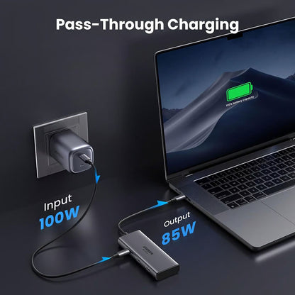 Hub USB-C UGREEN CM498 (15852), 2 x USB-A 3.0 - 2 x USB-C - 2 x HDMI, Sivý