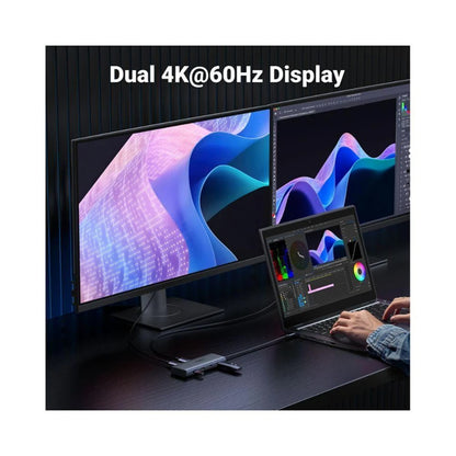 Hub USB-C UGREEN CM498 (45379), 2 x USB-A 3.2 - 3 x USB-C - 2 x HDMI, Sivý