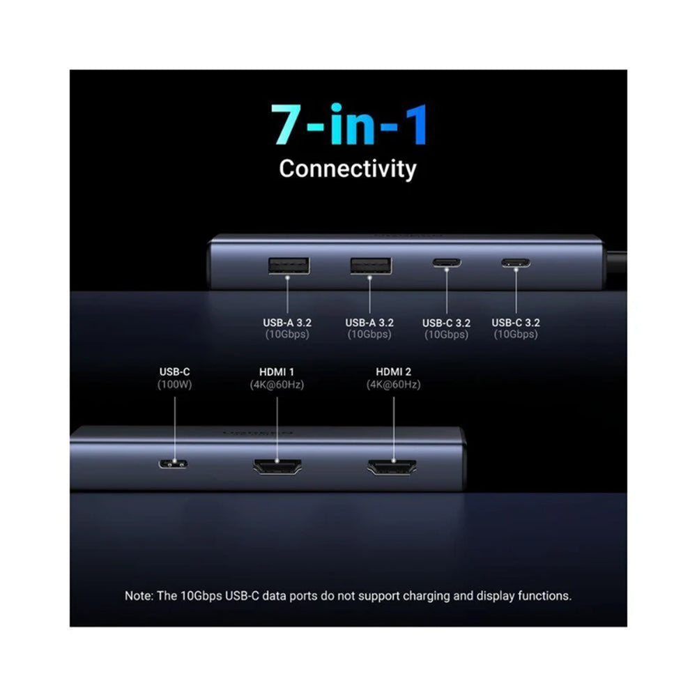 Hub USB-C UGREEN CM498 (45379), 2 x USB-A 3.2 - 3 x USB-C - 2 x HDMI, Sivý