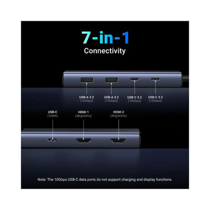 Hub USB-C UGREEN CM498 (45379), 2 x USB-A 3.2 - 3 x USB-C - 2 x HDMI, Sivý
