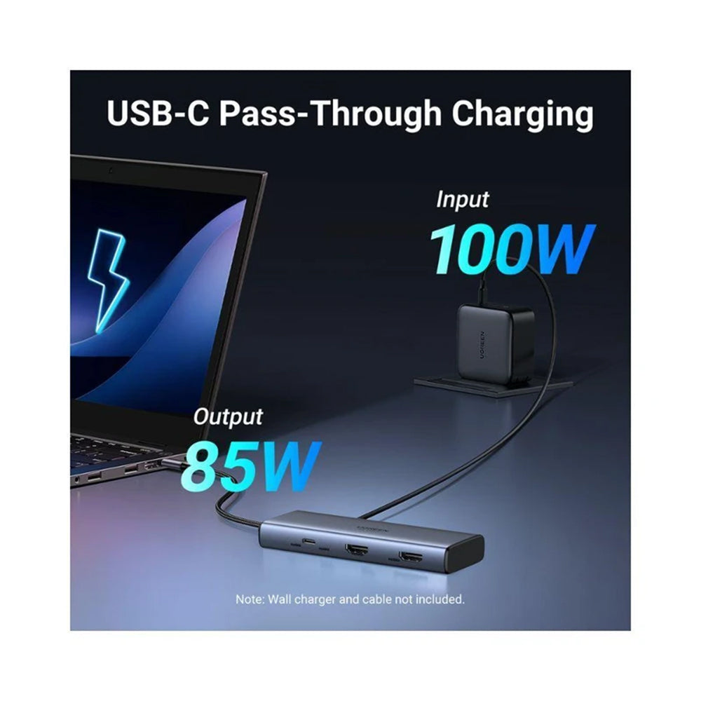 Hub USB-C UGREEN CM498 (45379), 2 x USB-A 3.2 - 3 x USB-C - 2 x HDMI, Sivý