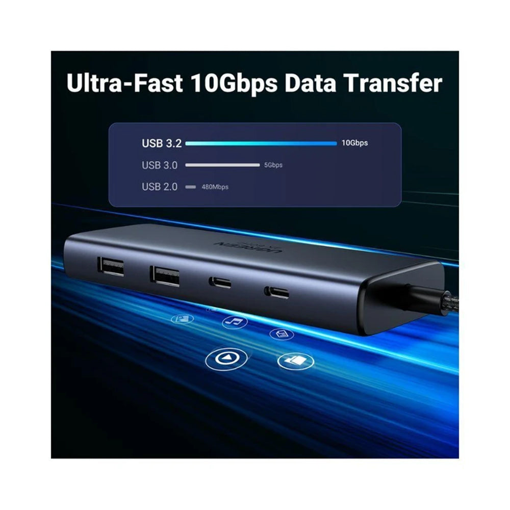 Hub USB-C UGREEN CM498 (45379), 2 x USB-A 3.2 - 3 x USB-C - 2 x HDMI, Sivý