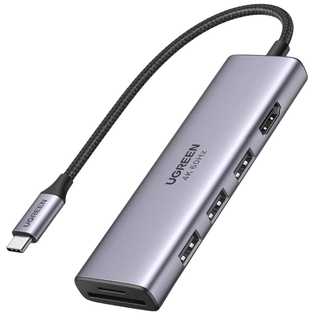 Hub USB-C UGREEN CM511 (60383), 3 x USB-A 3.2 - 1 x HDMI - 1 x SD - 1 x microSD, Sivý