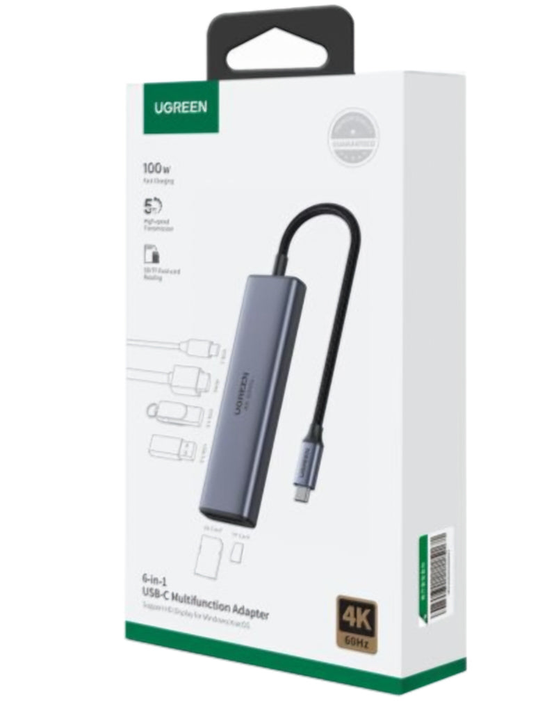 Hub USB-C UGREEN CM511 (60384), 2 x USB-A 3.0 - 1 x USB-C - 1 x HDMI - 1 x SD - 1 x microSD, Sivý