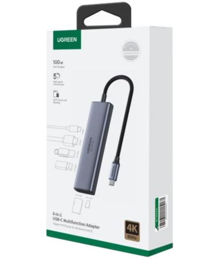 Hub USB-C UGREEN CM511 (60384), 2 x USB-A 3.0 - 1 x USB-C - 1 x HDMI - 1 x SD - 1 x microSD, Sivý