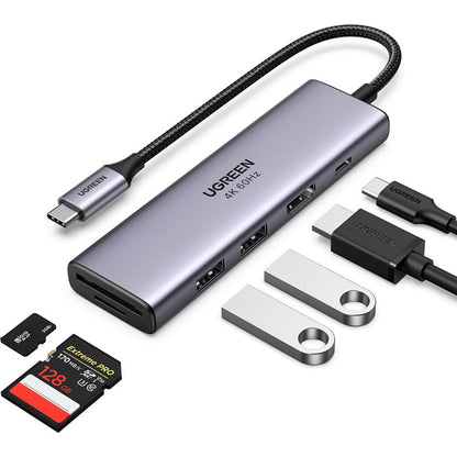 Hub USB-C UGREEN CM511 (60384), 2 x USB-A 3.0 - 1 x USB-C - 1 x HDMI - 1 x SD - 1 x microSD, Sivý