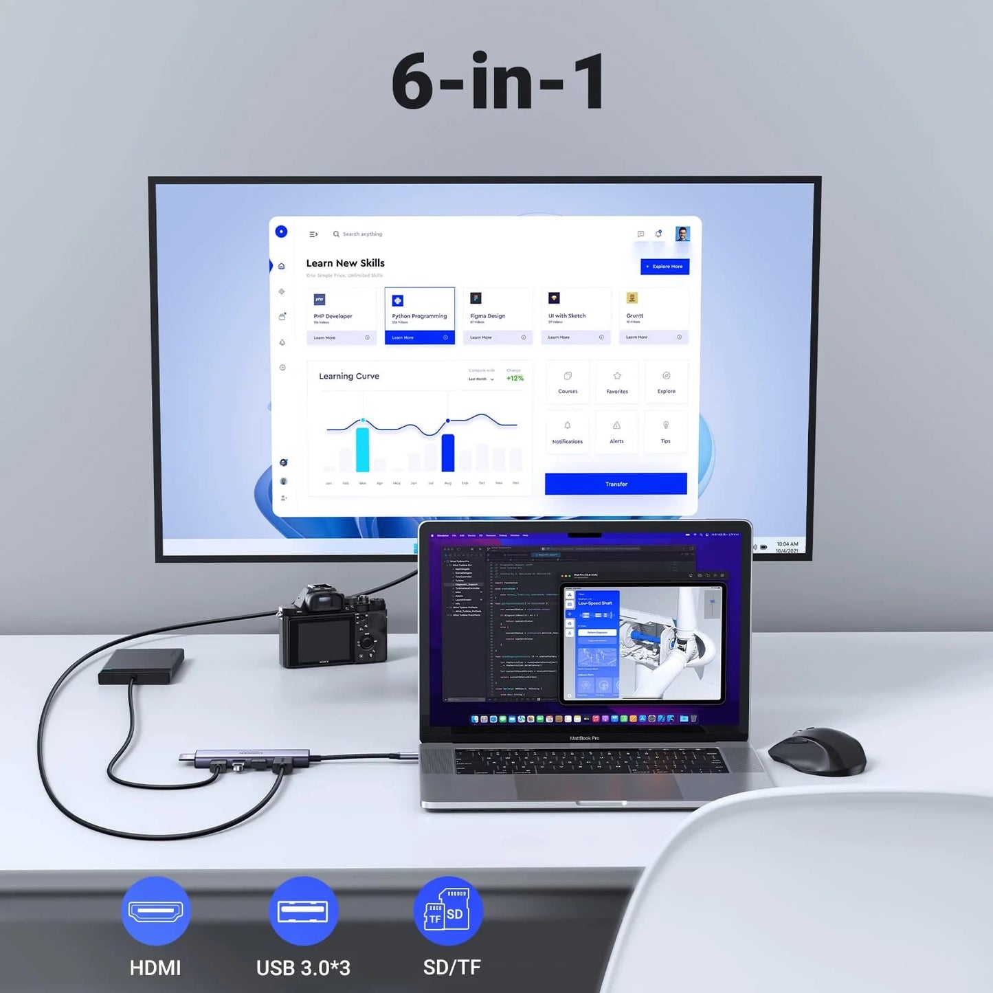 Hub USB-C UGREEN CM511 (60383), 3 x USB-A 3.2 - 1 x HDMI - 1 x SD - 1 x microSD, Sivý