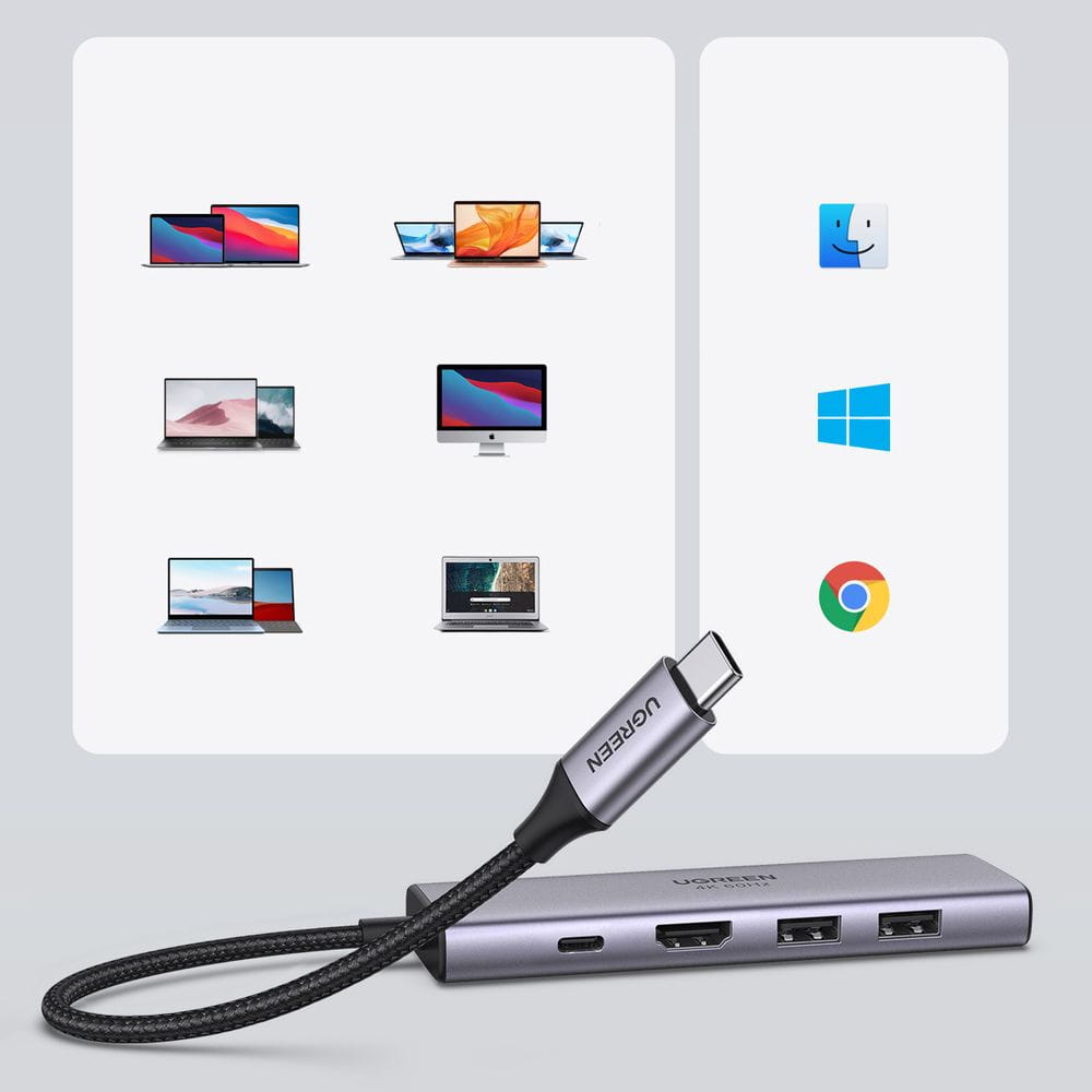 Hub USB-C UGREEN CM511 (60384), 2 x USB-A 3.0 - 1 x USB-C - 1 x HDMI - 1 x SD - 1 x microSD, Sivý