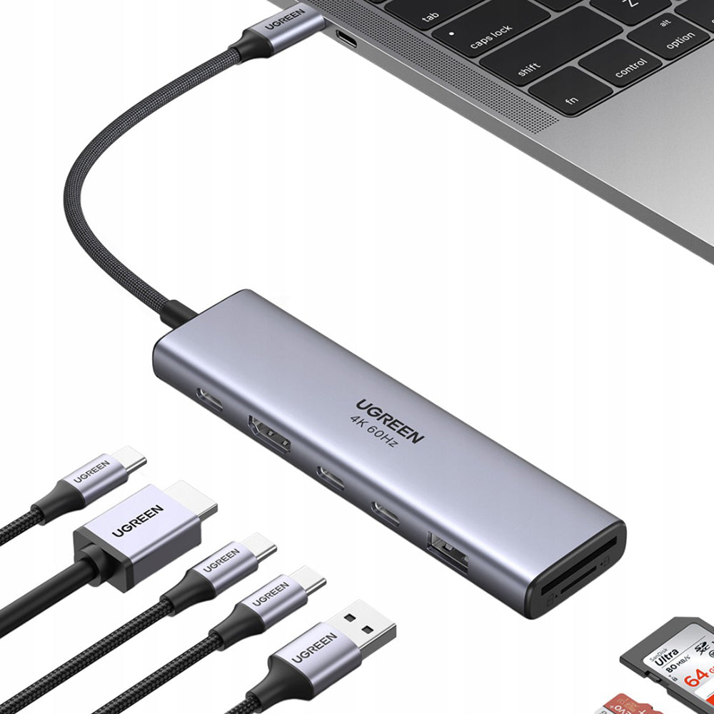 Hub USB-C UGREEN CM511 (45521), 1 x USB-A 3.2 - 3 x USB-C - 1 x HDMI - 1 x SD - 1 x microSD, Sivý