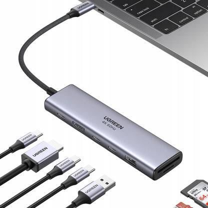 Hub USB-C UGREEN CM511 (45521), 1 x USB-A 3.2 - 3 x USB-C - 1 x HDMI - 1 x SD - 1 x microSD, Sivý