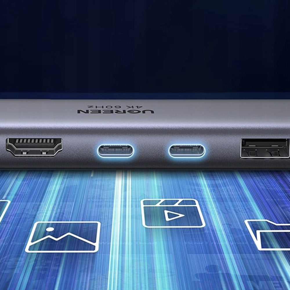 Hub USB-C UGREEN CM511 (45521), 1 x USB-A 3.2 - 3 x USB-C - 1 x HDMI - 1 x SD - 1 x microSD, Sivý