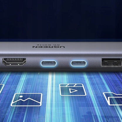 Hub USB-C UGREEN CM511 (45521), 1 x USB-A 3.2 - 3 x USB-C - 1 x HDMI - 1 x SD - 1 x microSD, Sivý