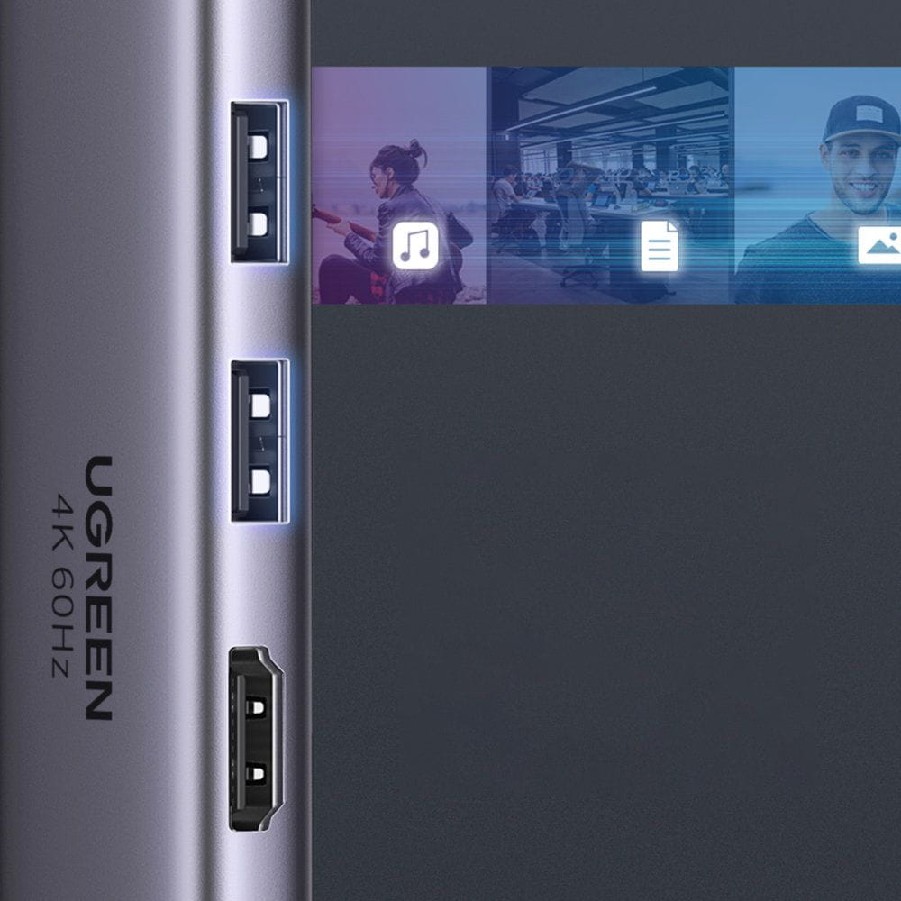 Hub USB-C UGREEN CM511 (60384), 2 x USB-A 3.0 - 1 x USB-C - 1 x HDMI - 1 x SD - 1 x microSD, Sivý