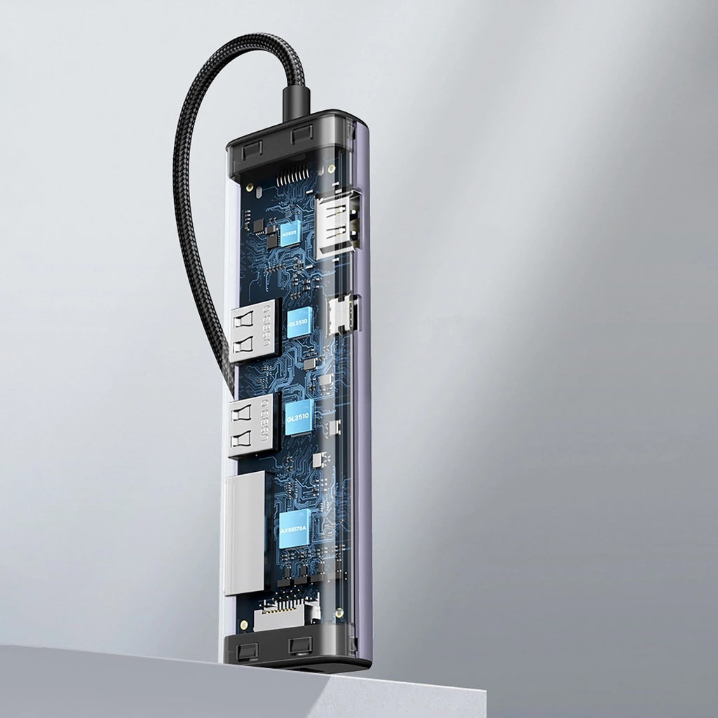 Hub USB-C UGREEN CM512, 2 x USB-A 3.0 - 1 x USB-C - 1 x HDMI - 1 x SD - 1 x microSD - RJ45, Sivý