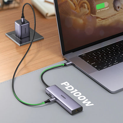 Hub USB-C UGREEN CM512, 2 x USB-A 3.0 - 1 x USB-C - 1 x HDMI - 1 x SD - 1 x microSD - RJ45, Sivý