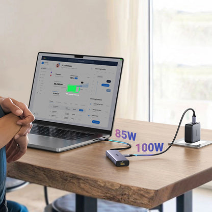Hub USB-C UGREEN CM512 (15598), 3 x USB-A 3.0 - 1 x USB-C - 1 x HDMI - 1 x RJ45, Sivý