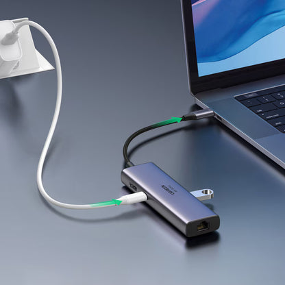 Hub USB-C UGREEN CM512 (60515), 2 x USB-A 3.0 - 1 x USB-C - 1 x HDMI - 1 x SD - 1 x microSD - 1 x RJ45, Sivý