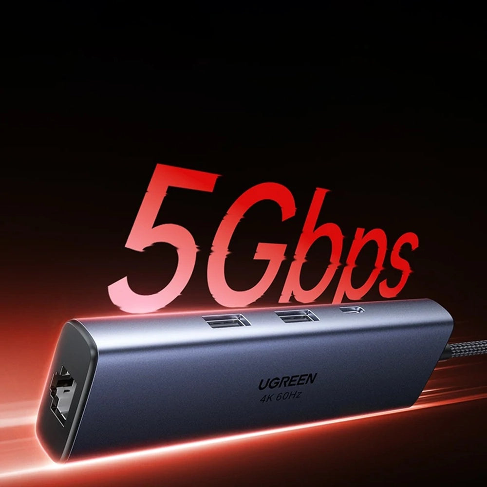 Hub USB-C UGREEN CM512 (75643), 6v1, Sivý