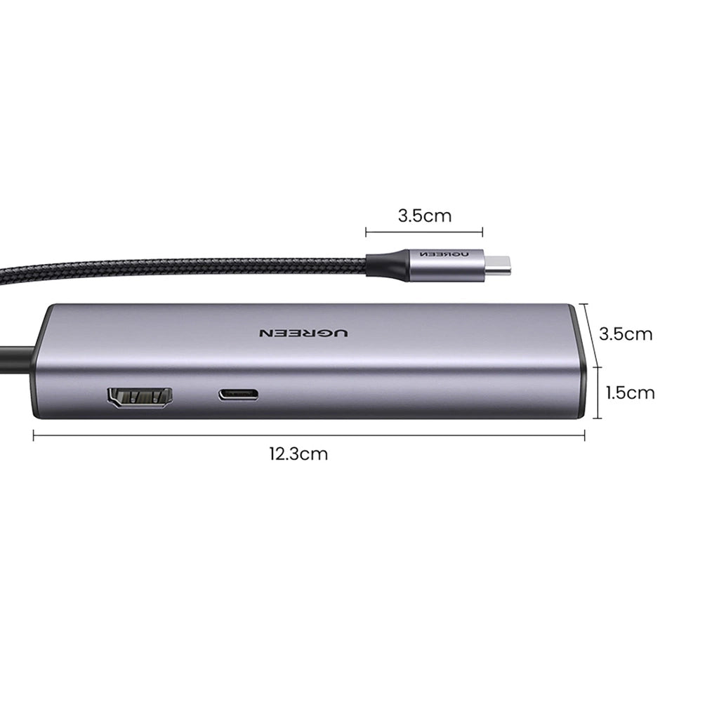 Hub USB-C UGREEN CM512, 2 x USB-A 3.0 - 1 x USB-C - 1 x HDMI - 1 x SD - 1 x microSD - RJ45, Sivý