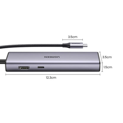 Hub USB-C UGREEN CM512, 2 x USB-A 3.0 - 1 x USB-C - 1 x HDMI - 1 x SD - 1 x microSD - RJ45, Sivý