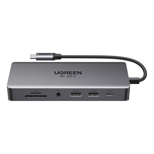 Hub USB-C UGREEN Revodok Pro 313 CM681, 2 x USB-A 3.2 - 1 x USB-A 3.0 - 2 x USB-C - 2 x HDMI - 1 x Jack 3.5mm - 1 x RJ45 - 1 x SD - 1 x microSD, Sivý