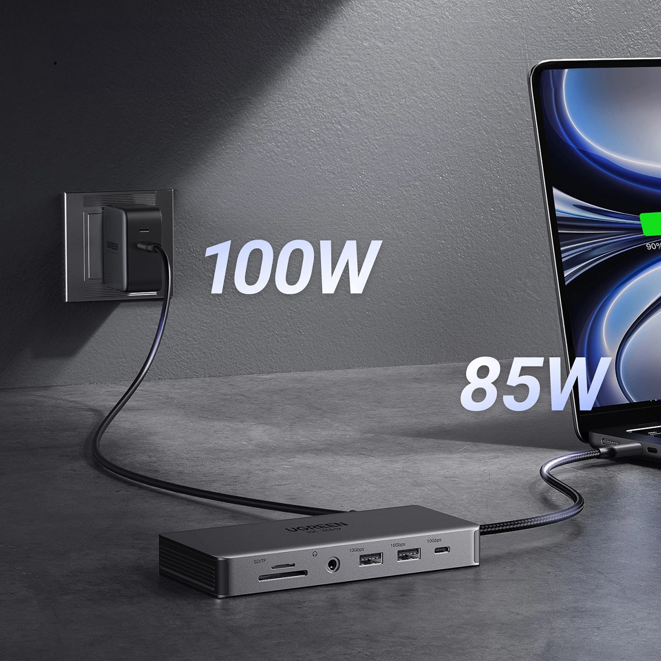 Hub USB-C UGREEN Revodok Pro 313 CM681, 2 x USB-A 3.2 - 1 x USB-A 3.0 - 2 x USB-C - 2 x HDMI - 1 x Jack 3.5mm - 1 x RJ45 - 1 x SD - 1 x microSD, Sivý