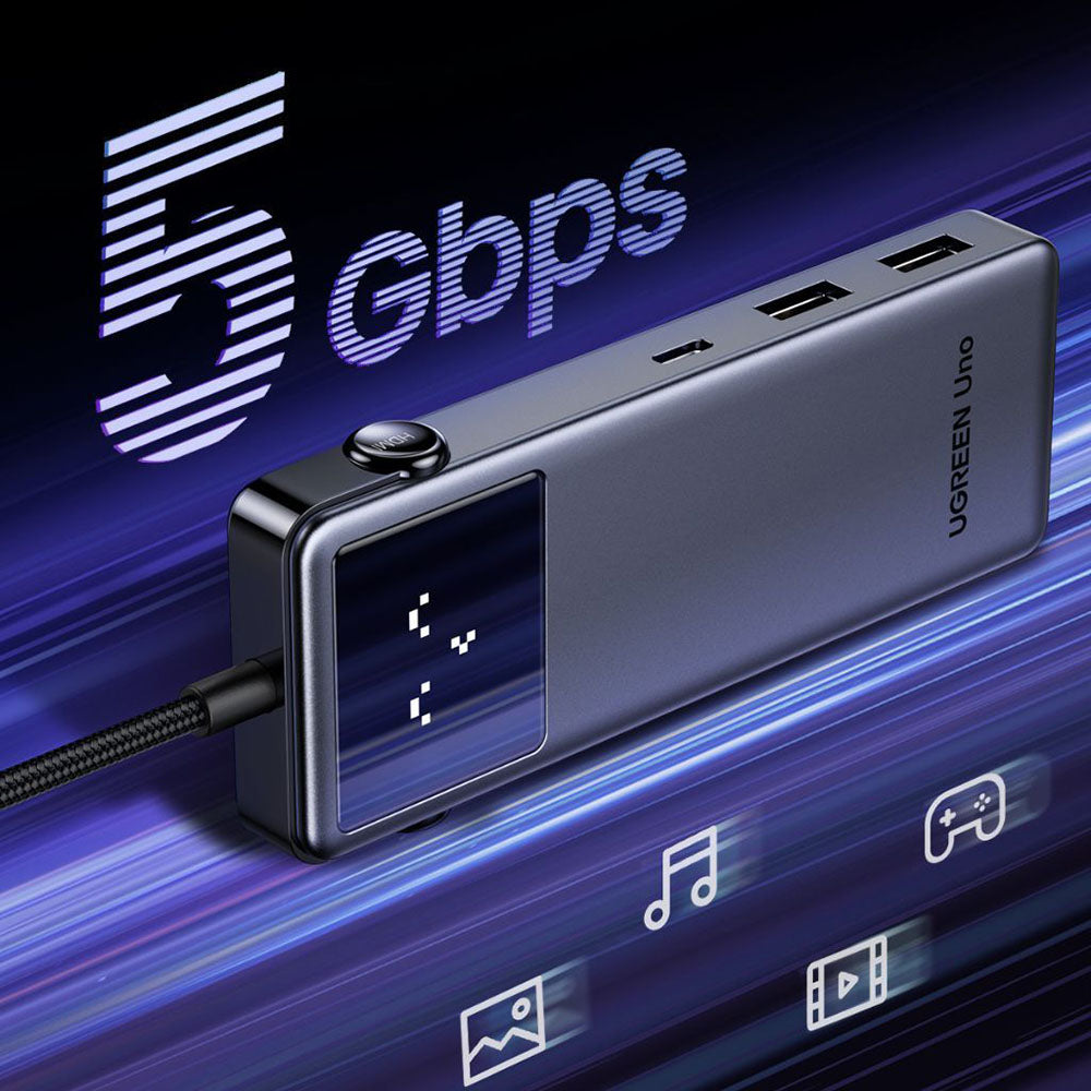USB-C rozbočovač UGREEN Uno (75179), 2 x USB-A - 2 x USB-C - 1 x HDMI - 1 x SD - 1 x microSD, Sivý