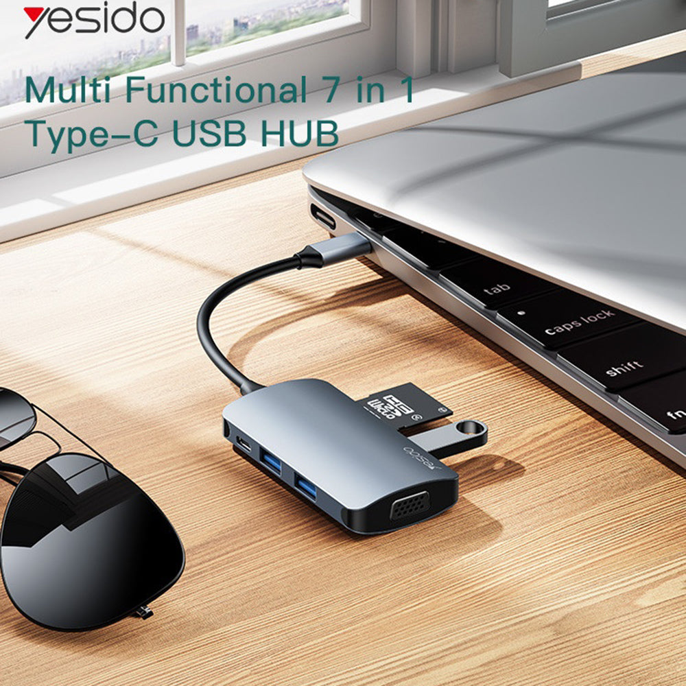 Hub USB-C Yesido HB16, 7v1, Sivý