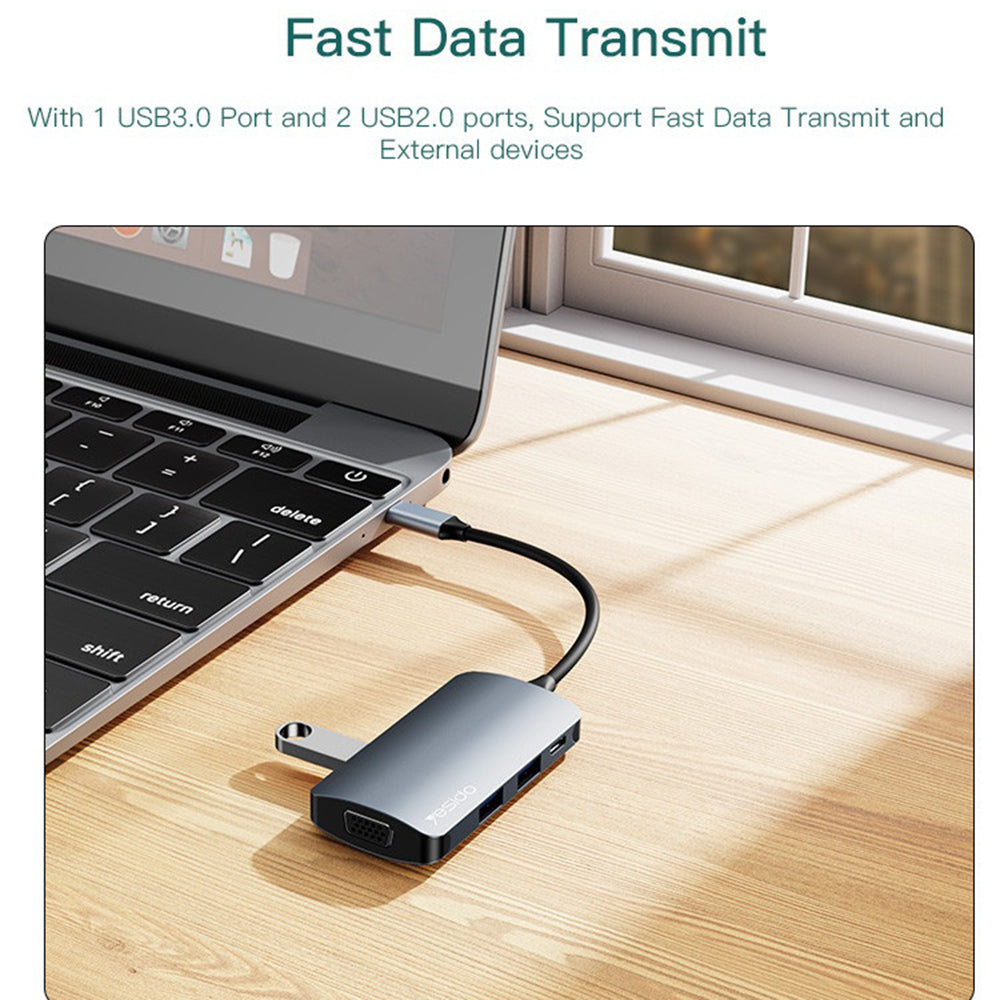 Hub USB-C Yesido HB16, 7v1, Sivý